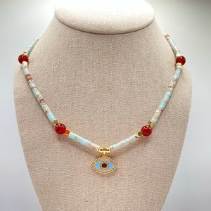 Impression jasper - carnelian necklace evil eye.